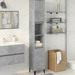 Badkamerkast 30x30x190 cm bewerkt hout betongrijs>vidaXL Outlet
