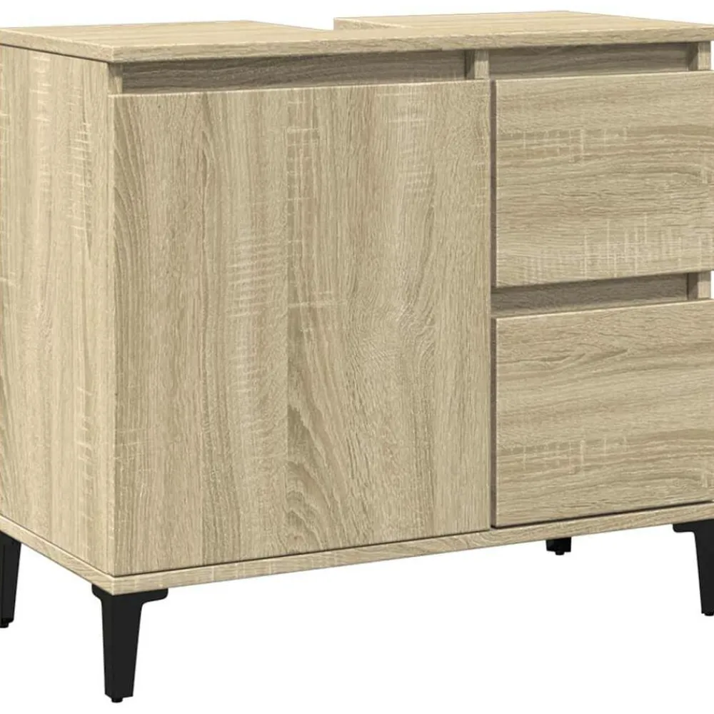 Kasten & Opbergmeubelen*vidaXL Badkamerkast 65x33x60 cm bewerkt hout kleurig Sonoma eiken