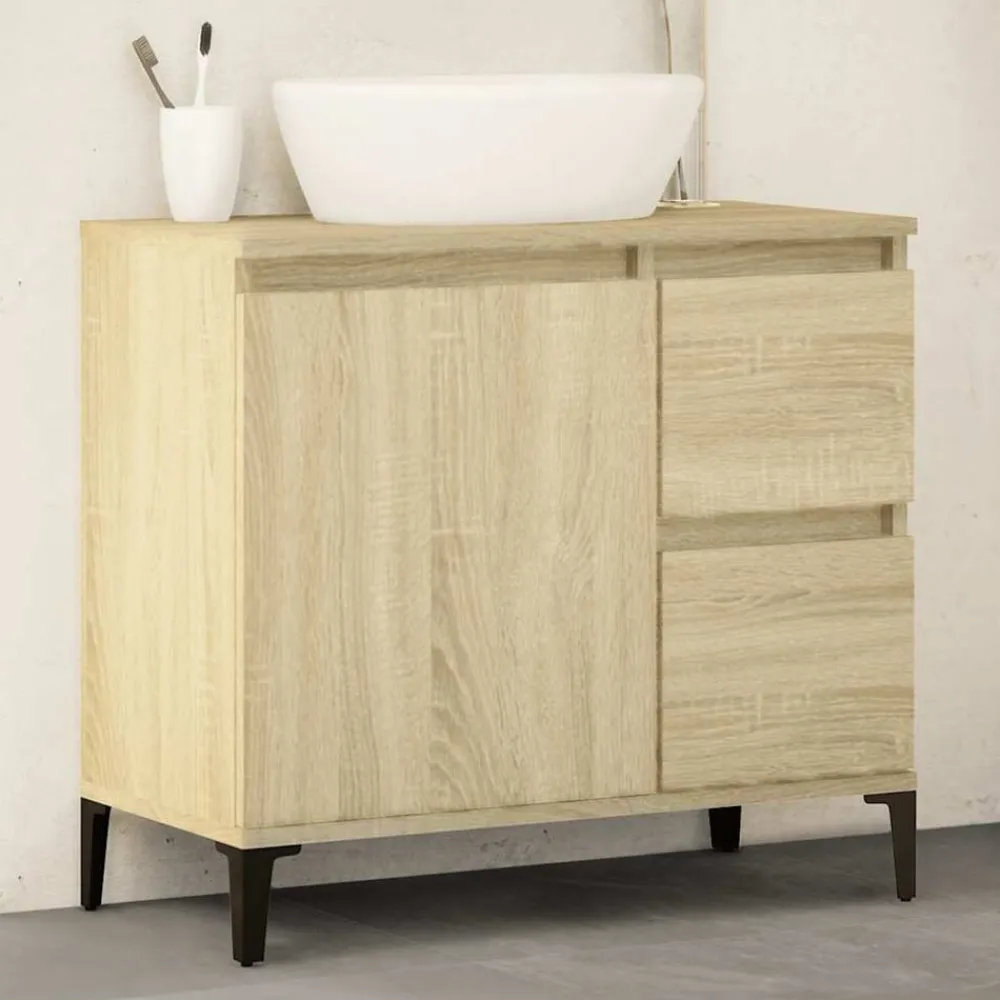 Kasten & Opbergmeubelen*vidaXL Badkamerkast 65x33x60 cm bewerkt hout kleurig Sonoma eiken