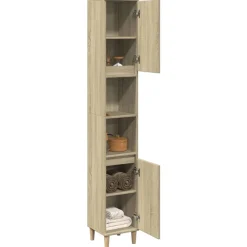 Kasten & Opbergmeubelen*vidaXL Badkamerkast 30x30x190 cm bewerkt hout kleurig Sonoma eiken