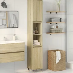 Badkamerkast 30x30x190 cm bewerkt hout kleurig><noscript><img width=