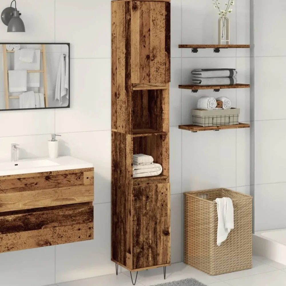 Badkamerkast 30x30x190 cm bewerkt hout kleurig>vidaXL