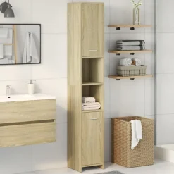 Meubelsets*vidaXL Badkamerkast 30x30x183,5 cm spaanplaat kleurig Sonoma eiken