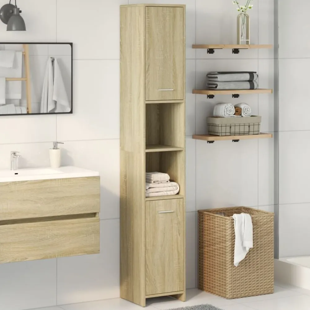 Meubelsets*vidaXL Badkamerkast 30x30x183,5 cm spaanplaat kleurig Sonoma eiken