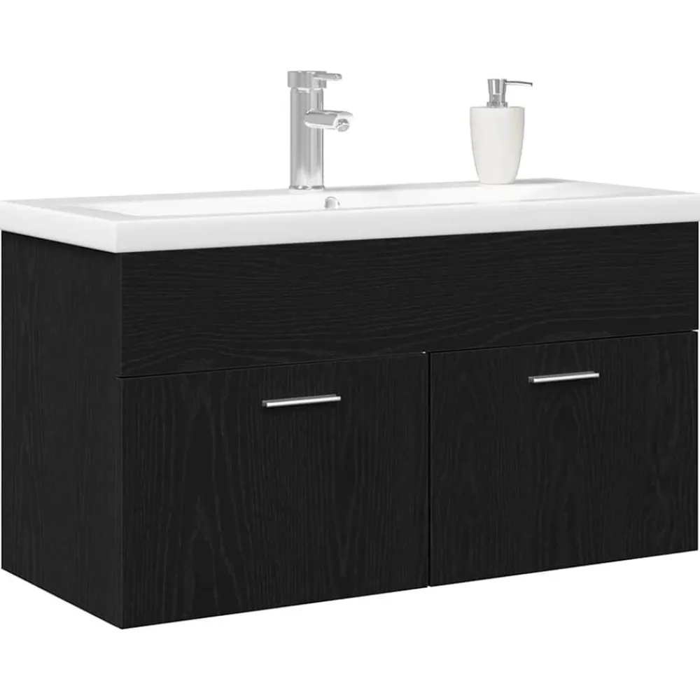 Meubelsets*vidaXL Badkamerkast 90 x 38,5 x 46 cm Bewerkt hout Zwart eiken