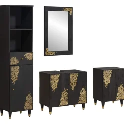 Meubelsets*vidaXL Badkamerkastenset met lade 4 pcs Massief Mango Hout Zwart