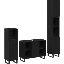 Badkamermeubelset met opslag 3 pcs Zwart Bewerkt hout>vidaXL Discount