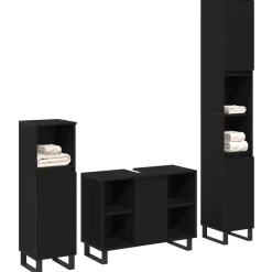 Badkamermeubelset met opslag 3 pcs Zwart Bewerkt hout>vidaXL Discount