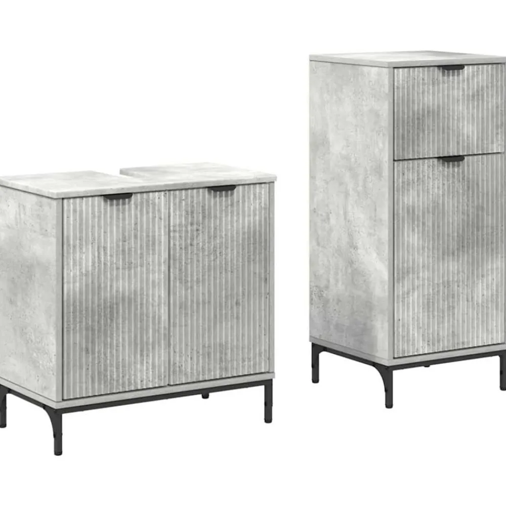 Badkamermeubelset 2 pcs Beton Grijs Geperst Hout en Metaal>vidaXL New