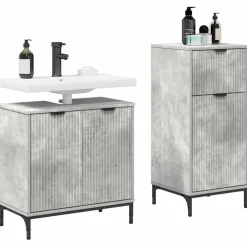 Badkamermeubelset 2 pcs Beton Grijs Geperst Hout en Metaal><noscript><img width=