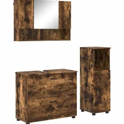 Meubelsets*vidaXL Badkamermeubelset 3 pcs Bewerkt hout en metaal Gerookt eiken
