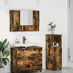 Meubelsets*vidaXL Badkamermeubelset 3 pcs Bewerkt hout en metaal Gerookt eiken