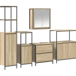 Meubelsets*vidaXL Badkamermeubelset met plank met opslag 5 pcs Beige Bewerkt hout Sonoma eiken