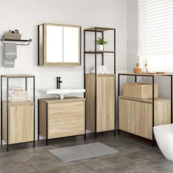 Meubelsets*vidaXL Badkamermeubelset met plank met opslag 5 pcs Beige Bewerkt hout Sonoma eiken