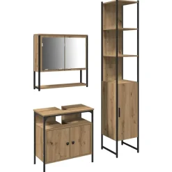 Meubelsets*vidaXL Badkamermeubelset met plank 3 pcs Artisan Eiken Bewerkt hout artisanaal eikenkleurig