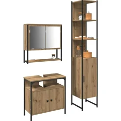 Meubelsets*vidaXL Badkamermeubelset met plank 3 pcs Artisan Eiken Bewerkt hout artisanaal eikenkleurig