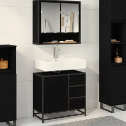 Meubelsets*vidaXL Badkamermeubelset met lade 2 pcs Bewerkt hout Zwart eiken