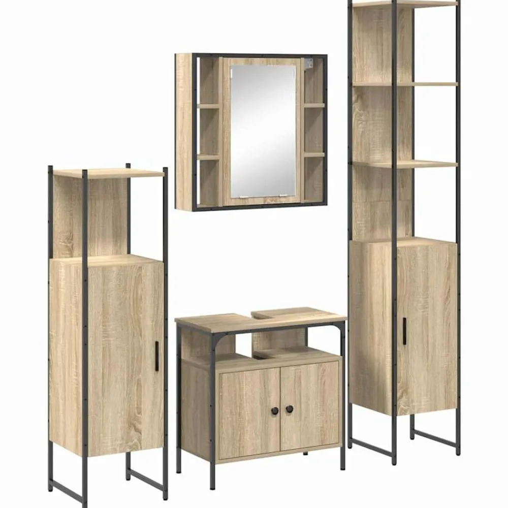 Badkamermeubelset met plank 4 pcs Bewerkt hout>vidaXL Hot