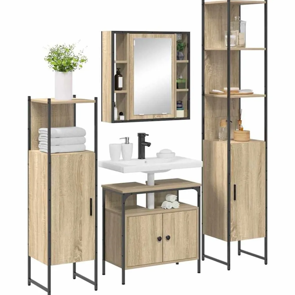Badkamermeubelset met plank 4 pcs Bewerkt hout>vidaXL Hot