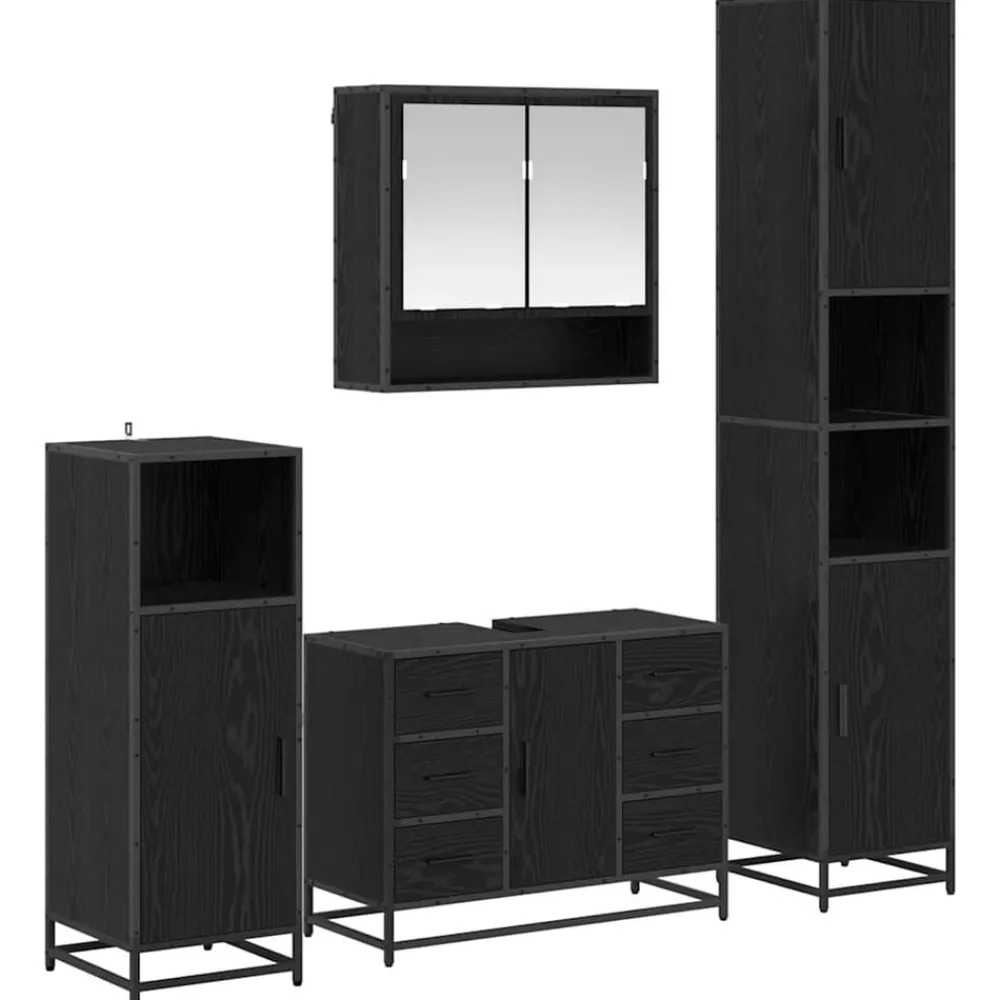 Meubelsets*vidaXL Badkamermeubelset met lade 4 pcs Bewerkt hout Zwart eiken