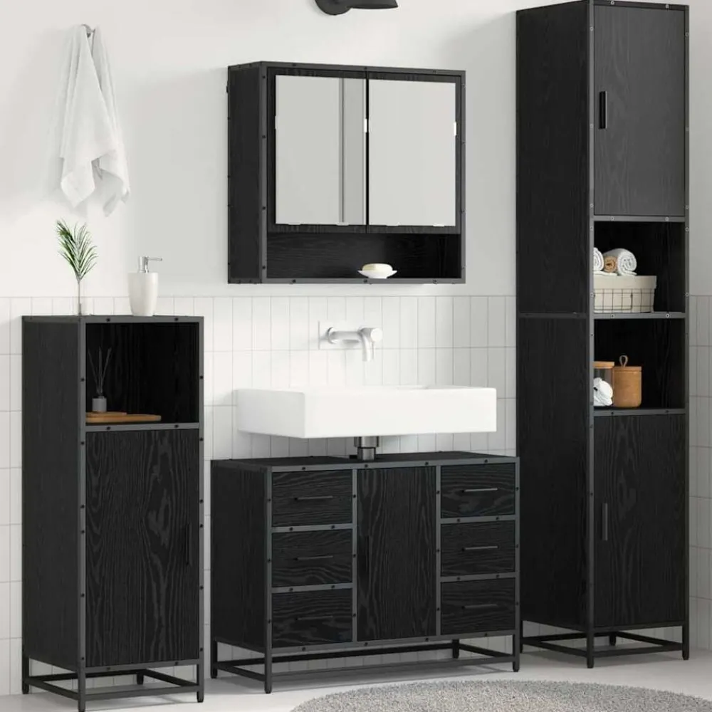 Meubelsets*vidaXL Badkamermeubelset met lade 4 pcs Bewerkt hout Zwart eiken