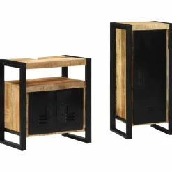 Badkamermeubelset 2 pcs Bruin en zwart Massief Mango Hout>vidaXL Hot