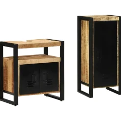Badkamermeubelset 2 pcs Bruin en zwart Massief Mango Hout><noscript><img width=