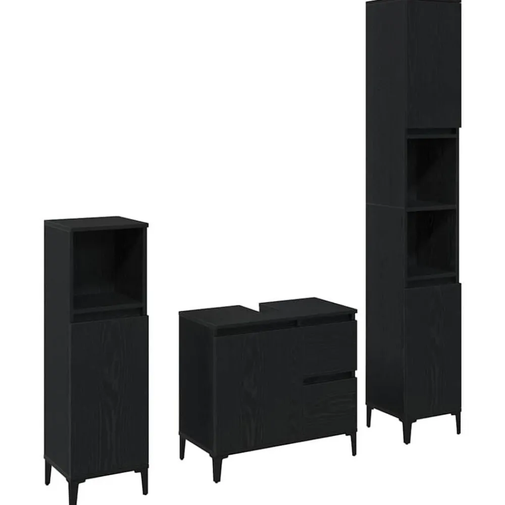 Badkamermeubelset 3 pcs Geperst Hout en Metaal>vidaXL