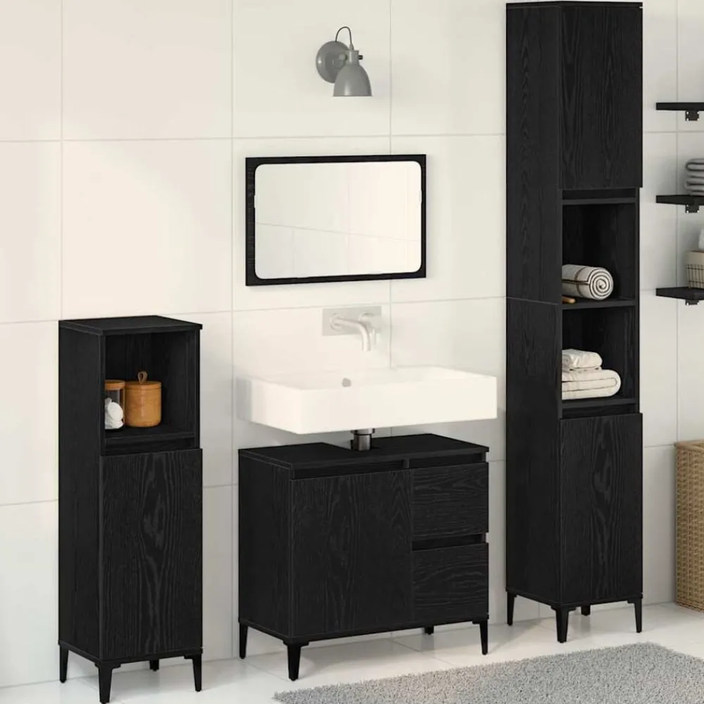Badkamermeubelset 3 pcs Geperst Hout en Metaal>vidaXL
