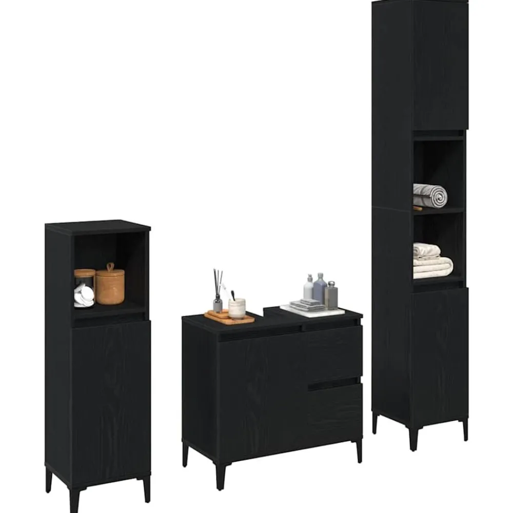 Badkamermeubelset 3 pcs Geperst Hout en Metaal>vidaXL
