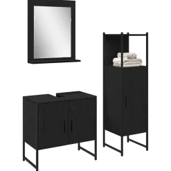Badkamermeubelset met plank met opslag 3 pcs Zwart Bewerkt hout><noscript><img width=