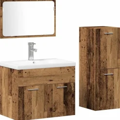 Badkamermeubelset Wandgemonteerd 4 pcs Bruin Bewerkt hout>vidaXL Best