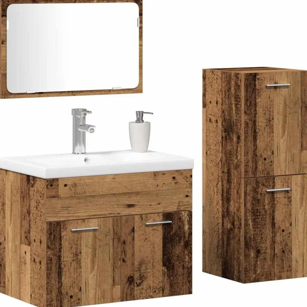 Badkamermeubelset Wandgemonteerd 4 pcs Bruin Bewerkt hout>vidaXL Best