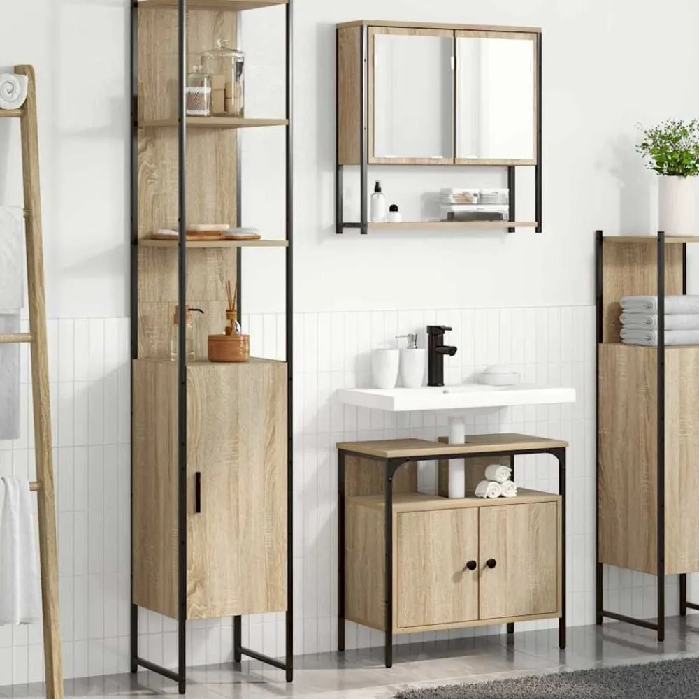 Meubelsets*vidaXL Badkamermeubelset met plank 3 pcs Bewerkt hout Sonoma eiken