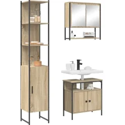 Meubelsets*vidaXL Badkamermeubelset met plank 3 pcs Bewerkt hout Sonoma eiken