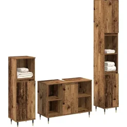 Badkamermeubelset met plank 3 pcs Bewerkt hout>vidaXL New