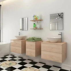 Meubelsets*vidaXL Badkamermeubelset met wasbak 7-delig Beige