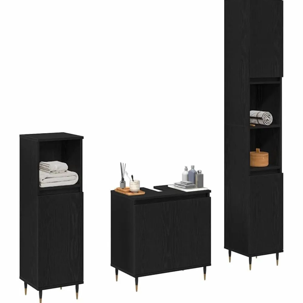 Meubelsets*vidaXL Badkamermeubelset met opslag 3 pcs 30 x 30 x 190 cm Zwart eiken