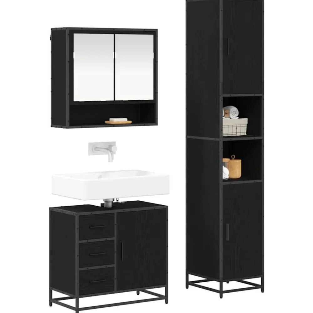 Badkamermeubelset met lade 3 pcs Bewerkt hout>vidaXL Hot