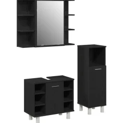 Badkamermeubelset 3 pcs Zwart 30 x 30 x 99,5 cm Bewerkt hout>vidaXL Outlet