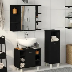 Badkamermeubelset 3 pcs Zwart 30 x 30 x 99,5 cm Bewerkt hout>vidaXL Outlet