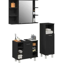 Badkamermeubelset 3 pcs Zwart 30 x 30 x 99,5 cm Bewerkt hout><noscript><img width=