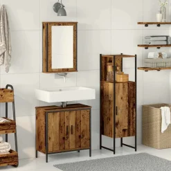 Badkamermeubelset 3 pcs Bruin 33 x 33 x 120.5 cm Bewerkt hout>vidaXL Hot