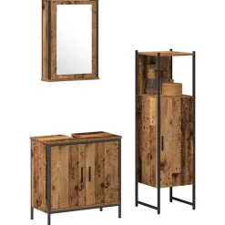 Badkamermeubelset 3 pcs Bruin 33 x 33 x 120.5 cm Bewerkt hout><noscript><img width=