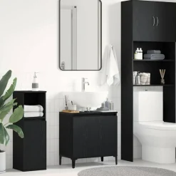 Kasten & Opbergmeubelen*vidaXL Badkamertenk te kast 58 x 33 x 60 cm Bewerkt hout Zwart eiken