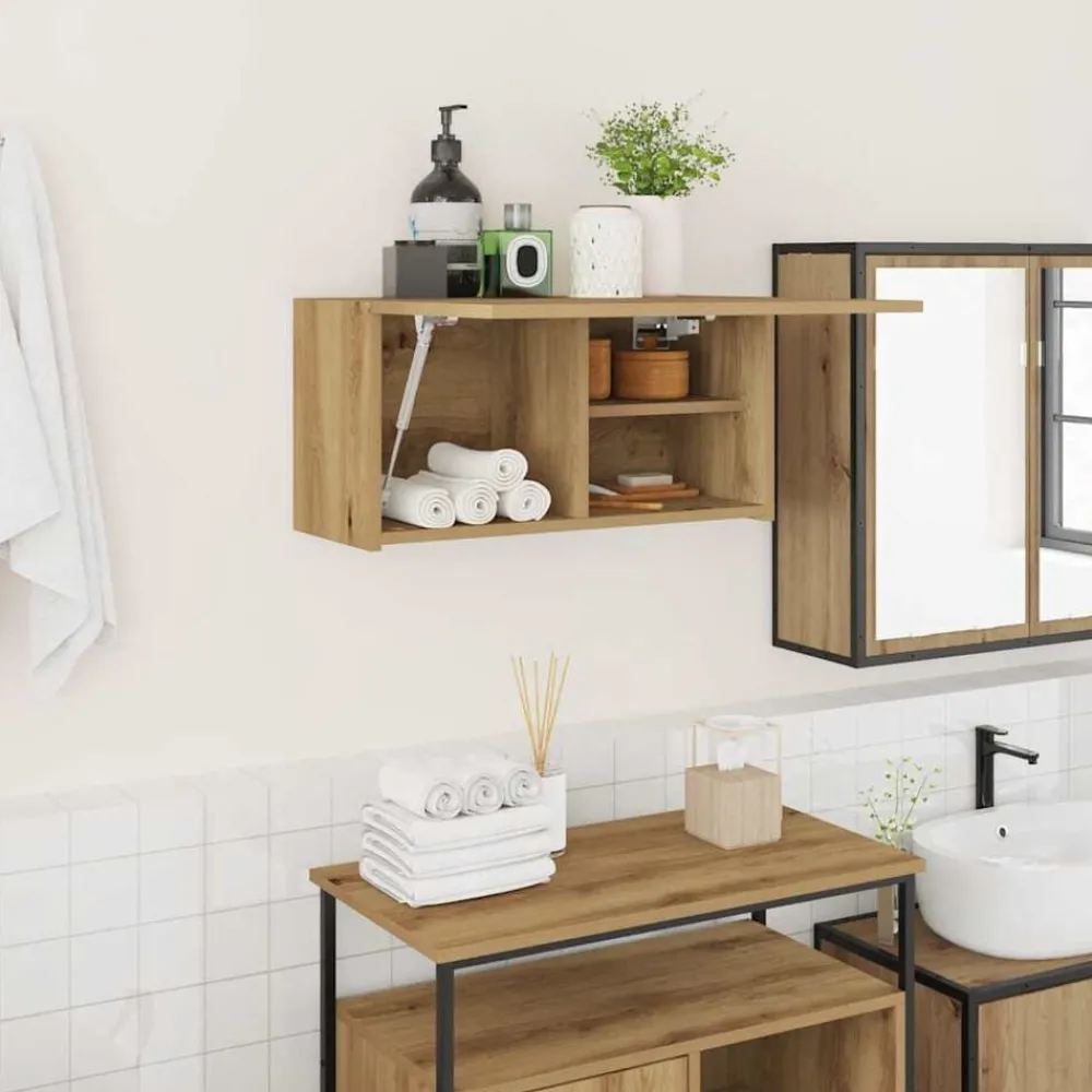 Kasten & Opbergmeubelen*vidaXL Badkamerwandkast 60x25x30 cm bewerkt hout artisanaal eikenkleur artisanaal eikenkleurig