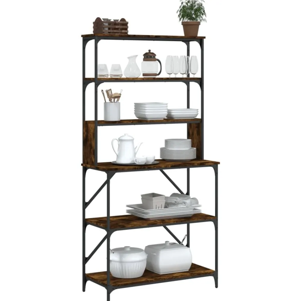Keuken & Eetkamer*vidaXL Bakkersrek 6-laags 90x40x180 cm bewerkt hout kleur Gerookt eiken