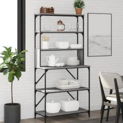 Keuken & Eetkamer*vidaXL Bakkersrek 6-laags 90x40x180 cm bewerkt hout eiken Grijs sonoma