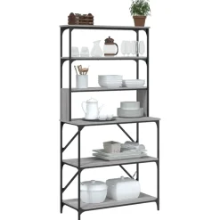 Keuken & Eetkamer*vidaXL Bakkersrek 6-laags 90x40x180 cm bewerkt hout eiken Grijs sonoma