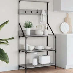 Keuken & Eetkamer*vidaXL Bakkersrek met haken 4-laags bewerkt hout eiken Grijs sonoma